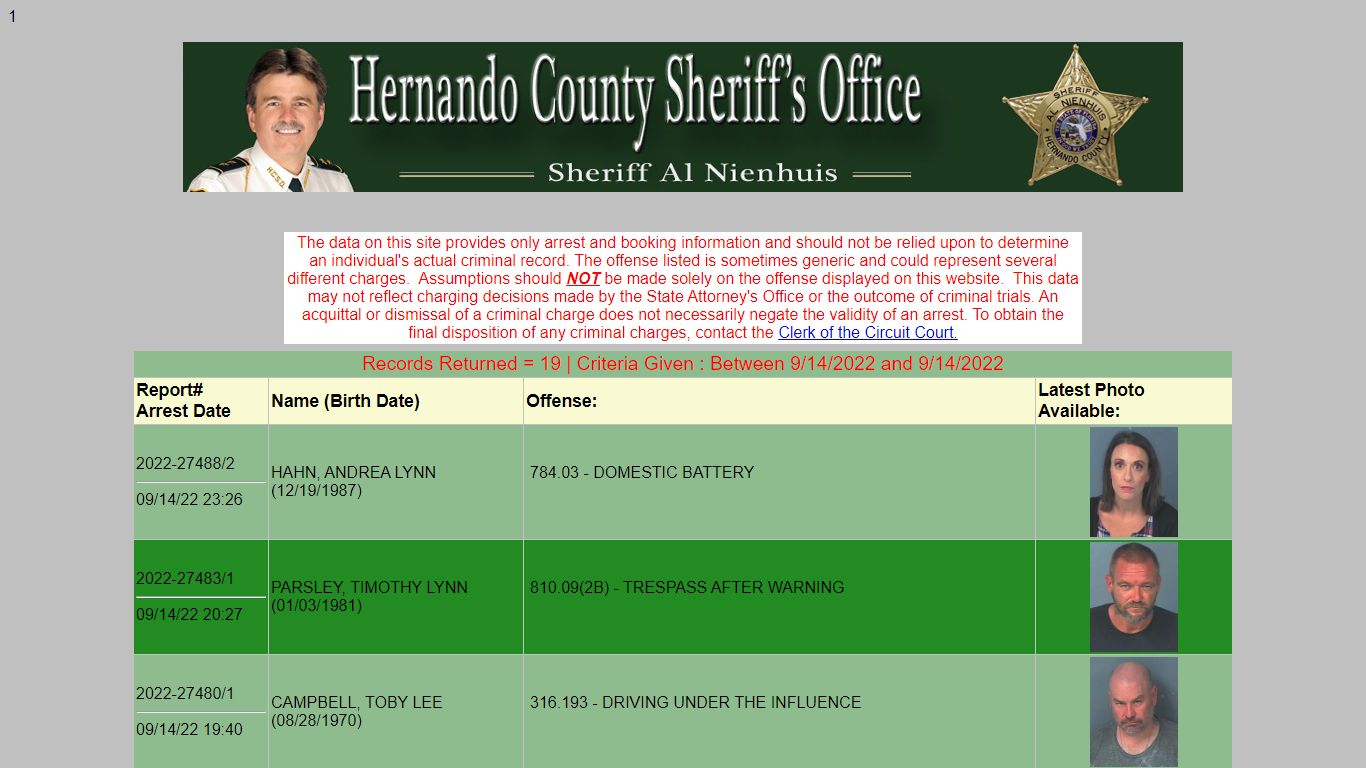 HCSO Arrests Public Records Results - hernandosheriff.org